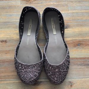 Melissa + Campana Brown with glitter jelly flats.